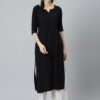 Women Black Embroidered Kurta - Image 2