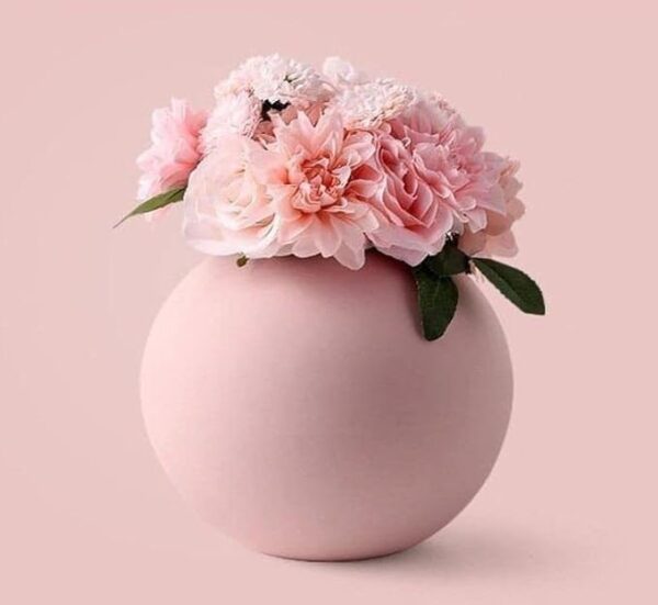 PUREZENTO Cooee Ceramic 5 Inch Pink Round Vase | Decorative Ceramic Vase for Modern Home Decor, Bedrooms and Office | Circle Round Modern Vases for Wedding Dinner Table Party Centerpiece