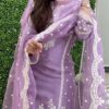 Floral Embroidered Thread Work Straight Kurta With Trousers & Dupatta - Image 2