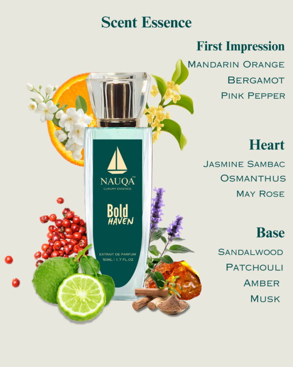 NAUQA™ BOLD HAVEN – Unisex Extrait De Parfum | Luxury Long-Lasting Fragrance | Citrusy, Spicy, Floral, Woody & Musky Notes | Premium Gift for Men & Women - Image 2