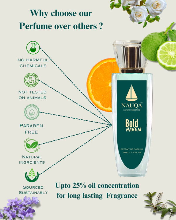 NAUQA™ BOLD HAVEN – Unisex Extrait De Parfum | Luxury Long-Lasting Fragrance | Citrusy, Spicy, Floral, Woody & Musky Notes | Premium Gift for Men & Women - Image 4