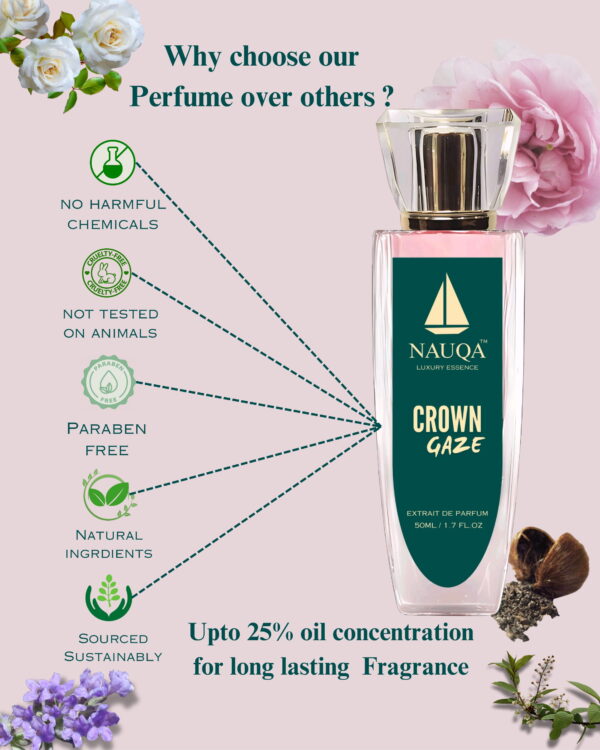 NAUQA  CROWN GAZE — Luxury Floral & Musky Perfume for Women I Extrait de Parfum I Long-Lasting & Elegant Scent | Premium Gift for Her - Image 4