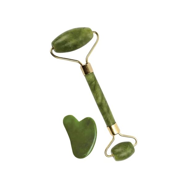mars by GHC Jade Roller & Gua Sha Massager Combo, Natural Jade Stone, Improves Facial Micro Circulation, Reduces Puffiness & Wrinkles, Improves Skin Elasticity - Image 2