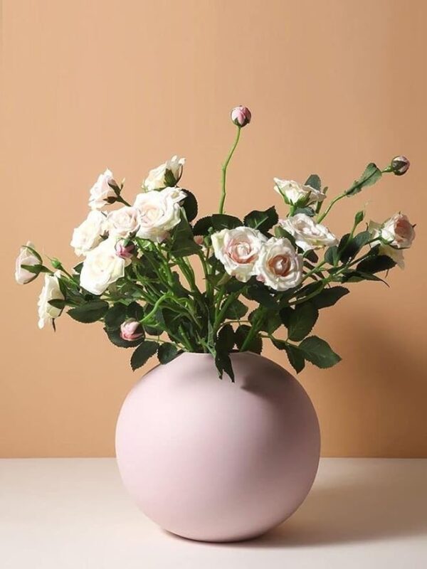 PUREZENTO Cooee Ceramic 5 Inch Pink Round Vase | Decorative Ceramic Vase for Modern Home Decor, Bedrooms and Office | Circle Round Modern Vases for Wedding Dinner Table Party Centerpiece - Image 6