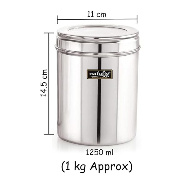 NATULIX 1 Kg Stainless Steel Containers for kitchen with See Through Lid | Kitchen Containers Set | Silver (1250ml - 6pcs) Food Grains Capacity - 1kg Approx - Image 5