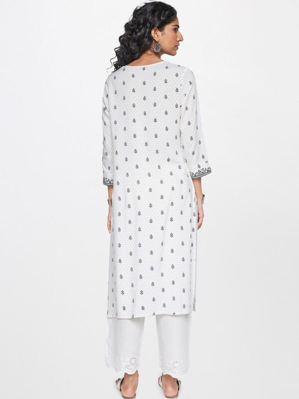 Tie Up Neck Floral Printed Straight Kurta - Image 5