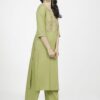 Women Green Yoke Design Keyhole Neck Thread Work Kurta - Image 6