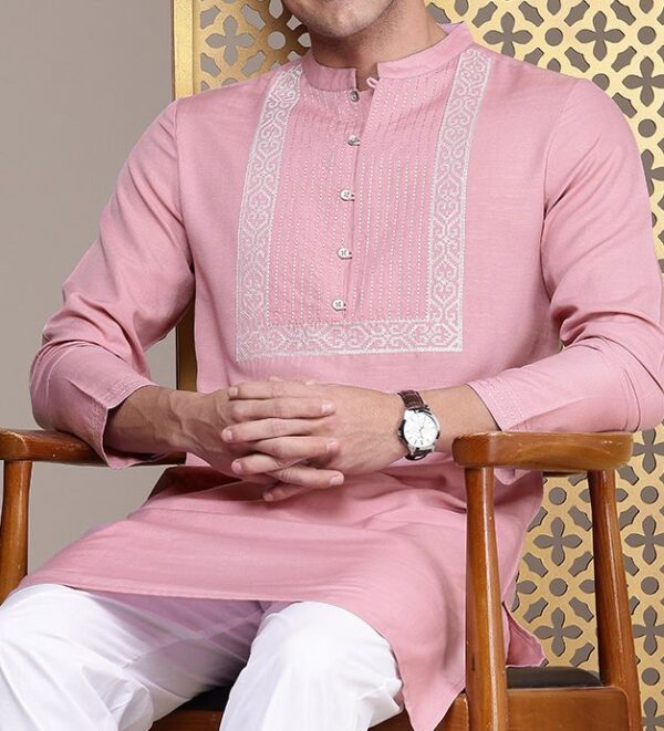 Ethnic Motifs Yoke Design Mandarin Collar Thread Work Jashn Kurta - Image 6