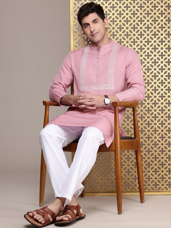 Ethnic Motifs Yoke Design Mandarin Collar Thread Work Jashn Kurta - Image 5