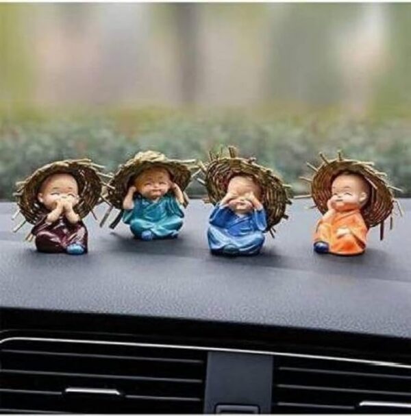eCraftIndia Set of 4 Resin Buddha Monk Statue with Hat| Think No Evil Speak No Evil Hear No Evil See No Evil| Buddha Statues for Home Decor Living Room Office Car Dashboard Showpiece Gift for Birthday - Image 4