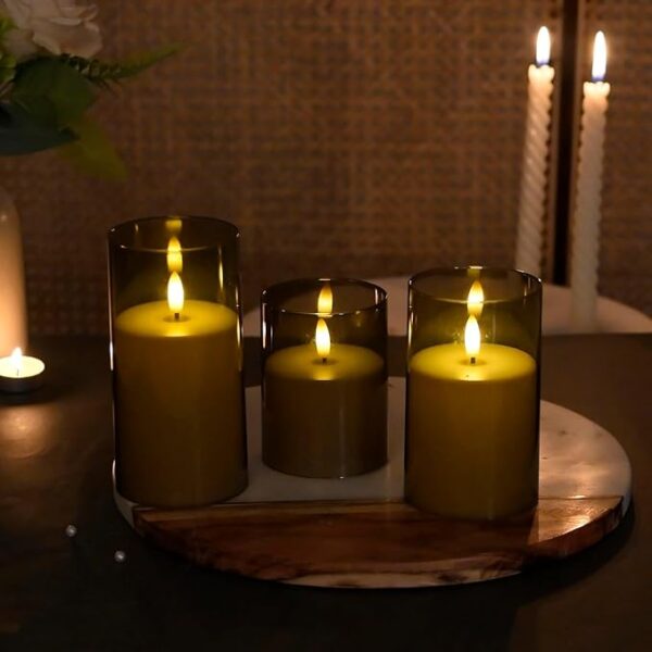 Amazon Basics Flameless LED Candles with Remote Controller & Timer | Golden Acrylic Fiber Glass | Set of 3 | (Smoked Grey) - Image 9