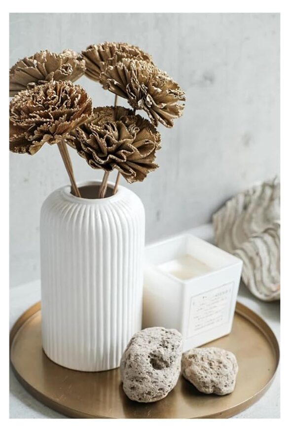 SPHINX Ribbed Pipe Ceramic Vase, Flower Vase, Pampas Grass Vase, Vase for Money Plant Live Plants, Vase Home Decor Centrepiece Decor for Home, Office, or Gifts VASE ONLY NO Flowers- (White, 6 Inch) - Image 3