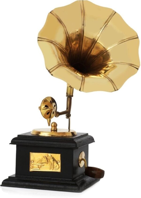 JaipurCrafts Premium Sparkle Square Gramophone Showpiece - 23 cm (Brass, Brown, Gold) (Black, Gold) (Black, Gold) - Image 4