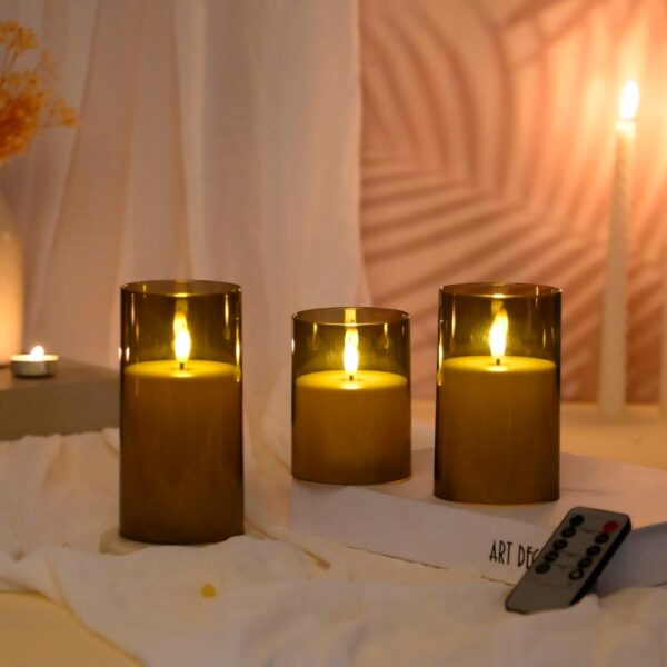 Amazon Basics Flameless LED Candles with Remote Controller & Timer | Golden Acrylic Fiber Glass | Set of 3 | (Smoked Grey) - Image 7