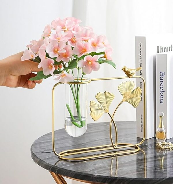 CraftVatika Decorative Items for Home, Gift Items for Home Decor,Propagation Station Test Tube Flower Vase with Metal Frame Test Tube Glass Item Bedroom Office Living Room Decoration (Set of 1) - Image 2