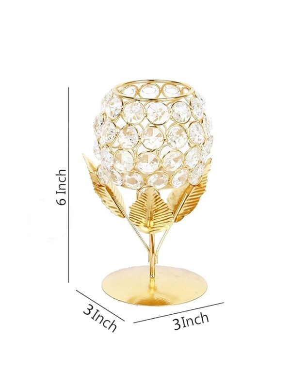 Collectible India Gold Plated Crystal Candle Holder Tea Light Stand Votive- Decorative Tealight Holders for Home Office Living Room Indoor Garden Dining Centerpiece Decoration (1 Box) - Image 4
