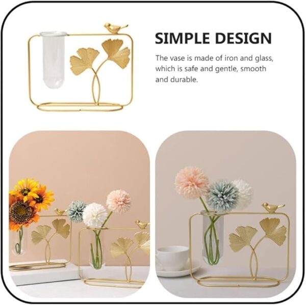 CraftVatika Decorative Items for Home, Gift Items for Home Decor,Propagation Station Test Tube Flower Vase with Metal Frame Test Tube Glass Item Bedroom Office Living Room Decoration (Set of 1) - Image 3
