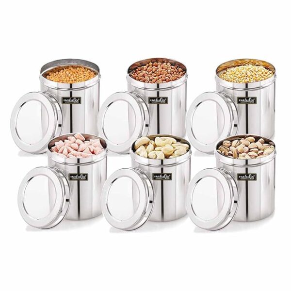 NATULIX 1 Kg Stainless Steel Containers for kitchen with See Through Lid | Kitchen Containers Set | Silver (1250ml - 6pcs) Food Grains Capacity - 1kg Approx - Image 3