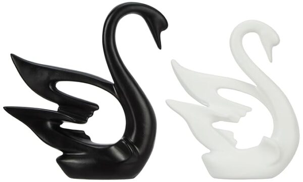 amazon basics Lavish Modern Home Décor Swan Couple | Matte Finish Ceramic Figurines (Set of 2Pc, White and Black) - Image 3