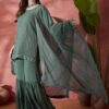 Teal Embroidered Sequinned Straight Kurta With Sharara & Dupatta - Image 4