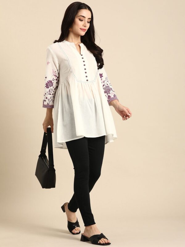 Floral Printed Pure Cotton Pleated Detail Longline A-Line Top - Image 5