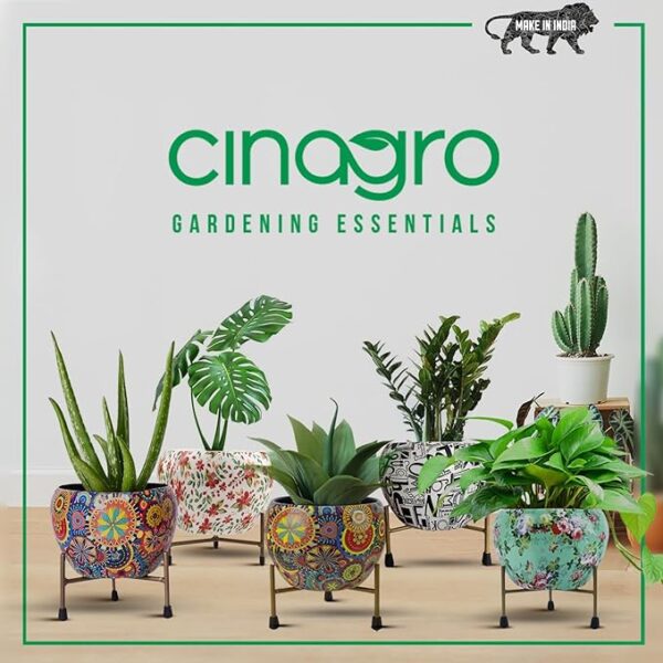 CINAGRO Metal Flower Vase Planter Pot with Iron Stand, Pots for Plants, Plant Pots for Home Decoration, Succulent Pot, Indoor Planter Garden Decor (Size: 6X6 inch) Style: Mandala Fusion Spectrum - Image 3