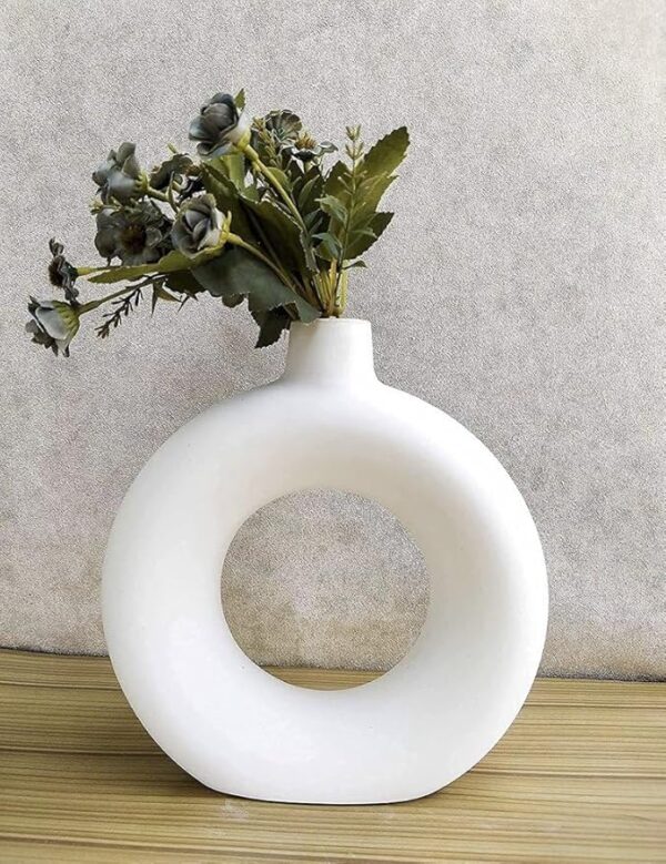 SPHINX Ceramic Donut Vase, Flower Vase Pampas Grass Vase, Vase Home Decor Centrepiece Decor for Home, Office, or Gifts-Vase Only - (White, 6 inch) - Image 6