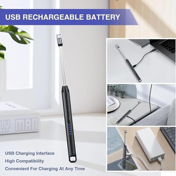 BELOXY USB Plasma Rechargeable Electric Gas Lighter for Kitchen, Pooja Room, Candles, BBQ, Multi Purpose - 360 Degree Flexible & Windproof - Image 6