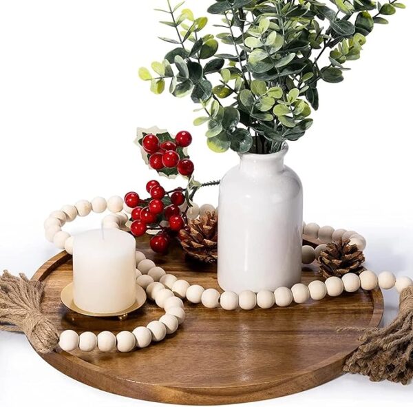 WOOD ART STORE Decorative Round Wooden Tray for Decor - Beautiful Acacia Wood Tray for Kitchen Dining Room Table - The Perfect Small Candle Tray for Coffee Table and Home Decor - Image 5