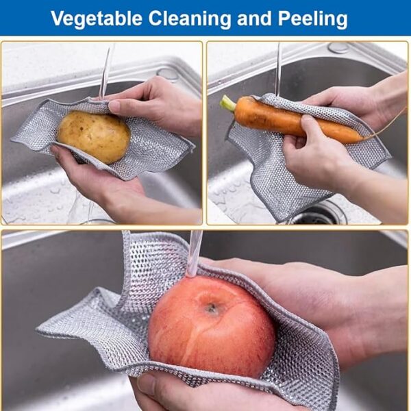 DALUCI 6 Pcs Non Scratch Dish Wash Cloth Scrub | Steel Wire Dish Cloth | Dishwashing Rags for Wet and Dry | Stainless Steel Scrubber for Utensils | Cleaning coth for Washing Dishes Sinks Counters - Image 2