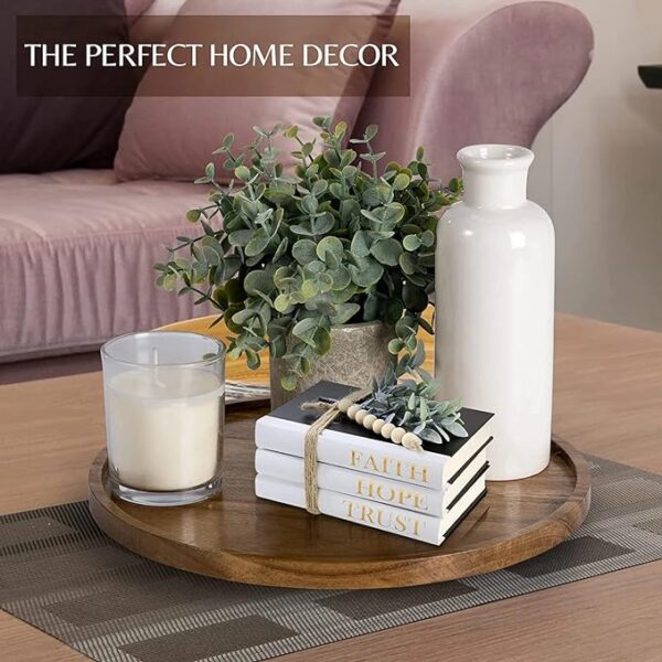 WOOD ART STORE Decorative Round Wooden Tray for Decor - Beautiful Acacia Wood Tray for Kitchen Dining Room Table - The Perfect Small Candle Tray for Coffee Table and Home Decor - Image 4