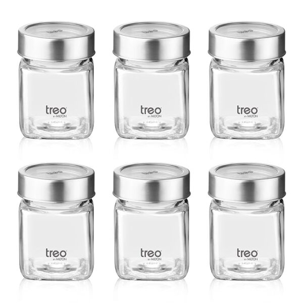 Treo By Milton Cube Storage Glass Jar, Set of 6, 180 ml Each, Transparent, BPA Free, Storage Jar, Kitchen Organizer Modular, Multipurpose Cookies Jar - Image 2