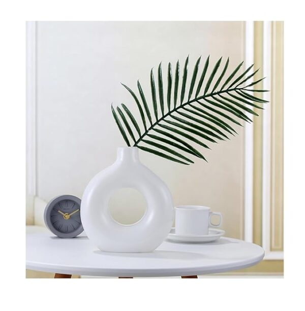 SPHINX Ceramic Donut Vase, Flower Vase Pampas Grass Vase, Vase Home Decor Centrepiece Decor for Home, Office, or Gifts-Vase Only - (White, 6 inch) - Image 2