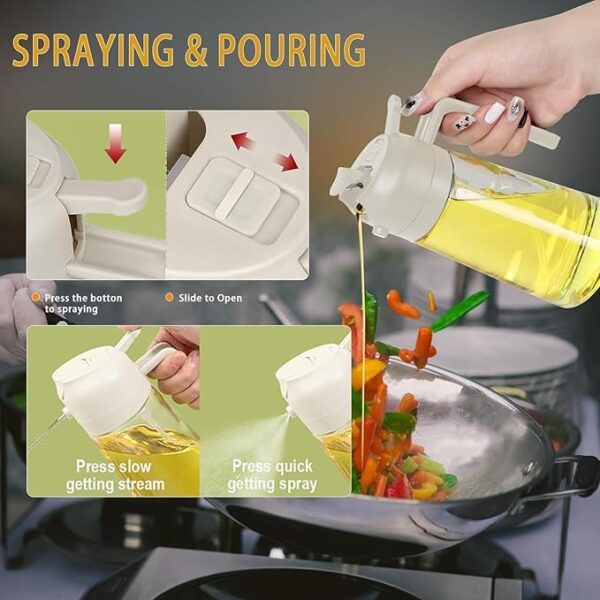 Kettlekane 500ml 2 in 1 Olive Oil Sprayer and Oil Dispenser Bottle for Kitchen, Glass Oil Bottle with Premium Nozzle, Oil Sprayer for Air Fryer, Salad,BBQ,Roasting (Multi Color) (Pack of 1) - Image 2