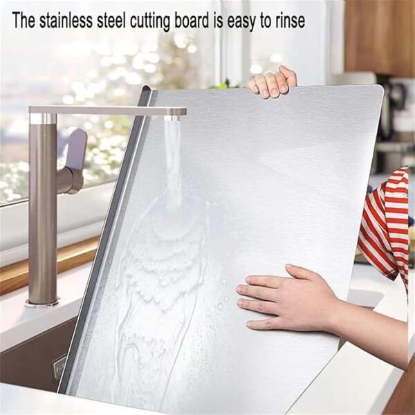 Vasukie 304 Stainless Steel Chopping Board for Kitchen | Non Slip| Rust Proof | Easy to use| Round Edge| Heavy Duty Chopping Board Vegetable, Meats Vegetable Chopper Board Safe Durable (Table TOP) - Image 4