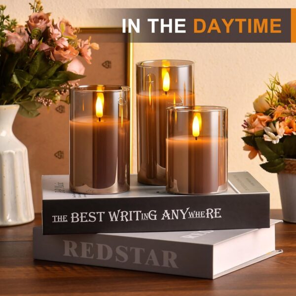 Amazon Basics Flameless LED Candles with Remote Controller & Timer | Golden Acrylic Fiber Glass | Set of 3 | (Smoked Grey) - Image 3
