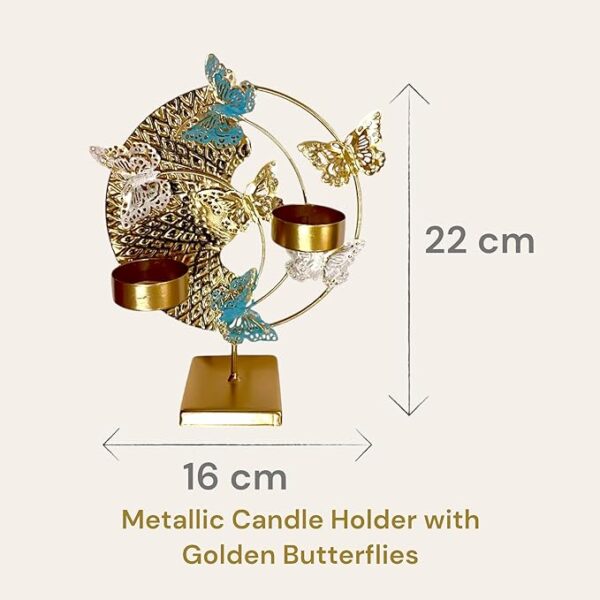 COZY nose - Metal Art Piece for Home Decor | Golden Butterflies with Candle Holder | Home Decor Items for Living Room Show Piece | Table Artifact for Decoration (Round Metallic) - Image 5