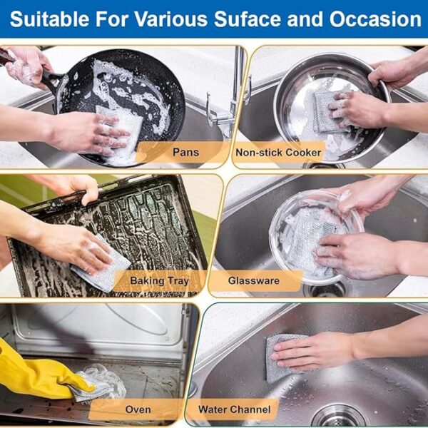 DALUCI 6 Pcs Non Scratch Dish Wash Cloth Scrub | Steel Wire Dish Cloth | Dishwashing Rags for Wet and Dry | Stainless Steel Scrubber for Utensils | Cleaning coth for Washing Dishes Sinks Counters - Image 4