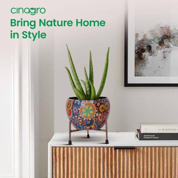 CINAGRO Metal Flower Vase Planter Pot with Iron Stand, Pots for Plants, Plant Pots for Home Decoration, Succulent Pot, Indoor Planter Garden Decor (Size: 6X6 inch) Style: Mandala Fusion Spectrum - Image 2