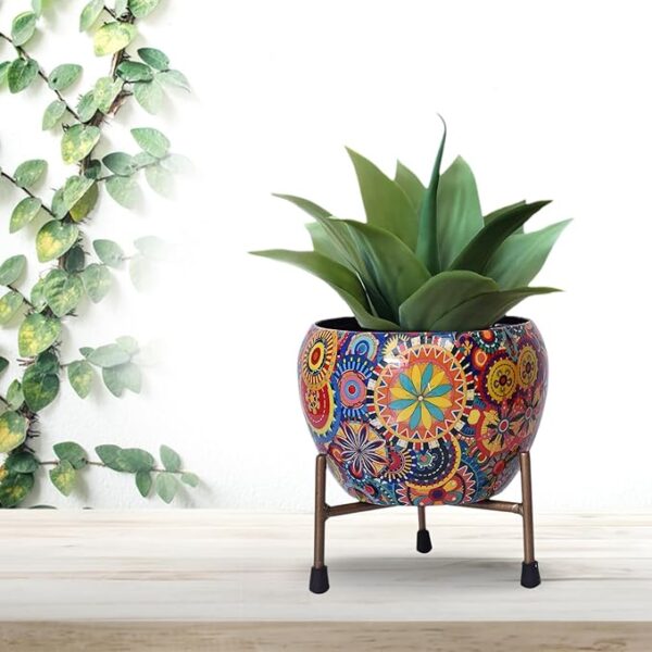 CINAGRO Metal Flower Vase Planter Pot with Iron Stand, Pots for Plants, Plant Pots for Home Decoration, Succulent Pot, Indoor Planter Garden Decor (Size: 6X6 inch) Style: Mandala Fusion Spectrum