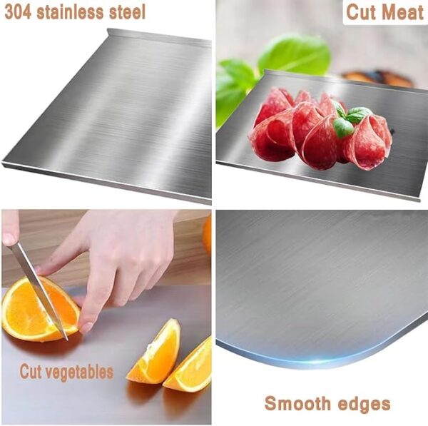 Vasukie 304 Stainless Steel Chopping Board for Kitchen | Non Slip| Rust Proof | Easy to use| Round Edge| Heavy Duty Chopping Board Vegetable, Meats Vegetable Chopper Board Safe Durable (Table TOP) - Image 5