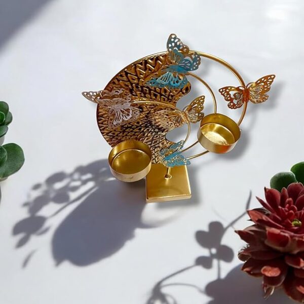 COZY nose - Metal Art Piece for Home Decor | Golden Butterflies with Candle Holder | Home Decor Items for Living Room Show Piece | Table Artifact for Decoration (Round Metallic) - Image 4