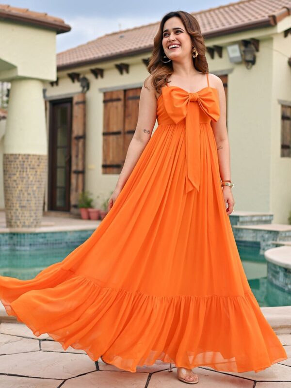 Shoulder Straps Georgette Flounce Maxi Dress