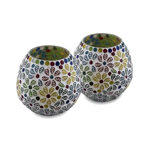 Homesake Tealight Candle Holders for Home Decor, Mosaic Glass, Flowers Diwali Decoration Items, Diwali Gift Items, Diwali Decoration Items for Home Decor | Pack of 2 - Image 2