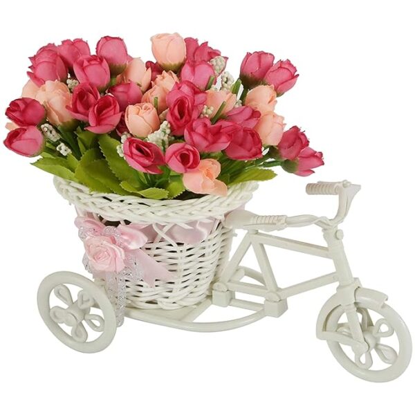 TIED RIBBONS Cycle Shape Flower Vase with Peonies Bunches for Home Decor Center Table Bedroom Living Room Office Bathroom Decorative Gift Items (19 cm x 21 cm) - Image 3