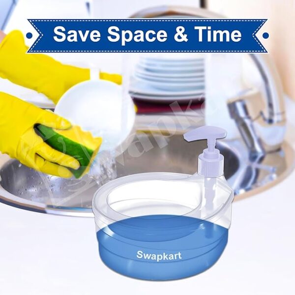 SWAPKART Double Layer Soap Dispenser for Bathroom Accessories Dishwasher Liquid Holder Liquid Dispenser Pump with Sponge Holder Kitchen Sink Accessories Items(Multi Colour) Plastic - Image 3