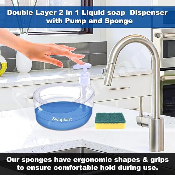 SWAPKART Double Layer Soap Dispenser for Bathroom Accessories Dishwasher Liquid Holder Liquid Dispenser Pump with Sponge Holder Kitchen Sink Accessories Items(Multi Colour) Plastic - Image 5