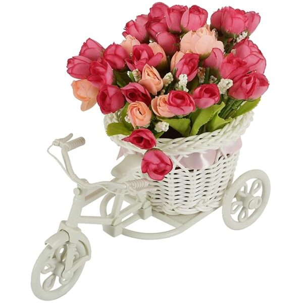 TIED RIBBONS Cycle Shape Flower Vase with Peonies Bunches for Home Decor Center Table Bedroom Living Room Office Bathroom Decorative Gift Items (19 cm x 21 cm) - Image 5
