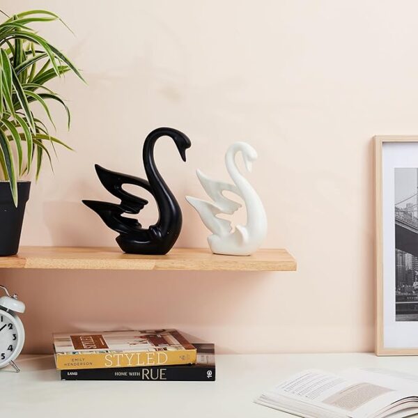 amazon basics Lavish Modern Home Décor Swan Couple | Matte Finish Ceramic Figurines (Set of 2Pc, White and Black) - Image 5