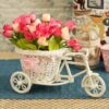 TIED RIBBONS Cycle Shape Flower Vase with Peonies Bunches for Home Decor Center Table Bedroom Living Room Office Bathroom Decorative Gift Items (19 cm x 21 cm)